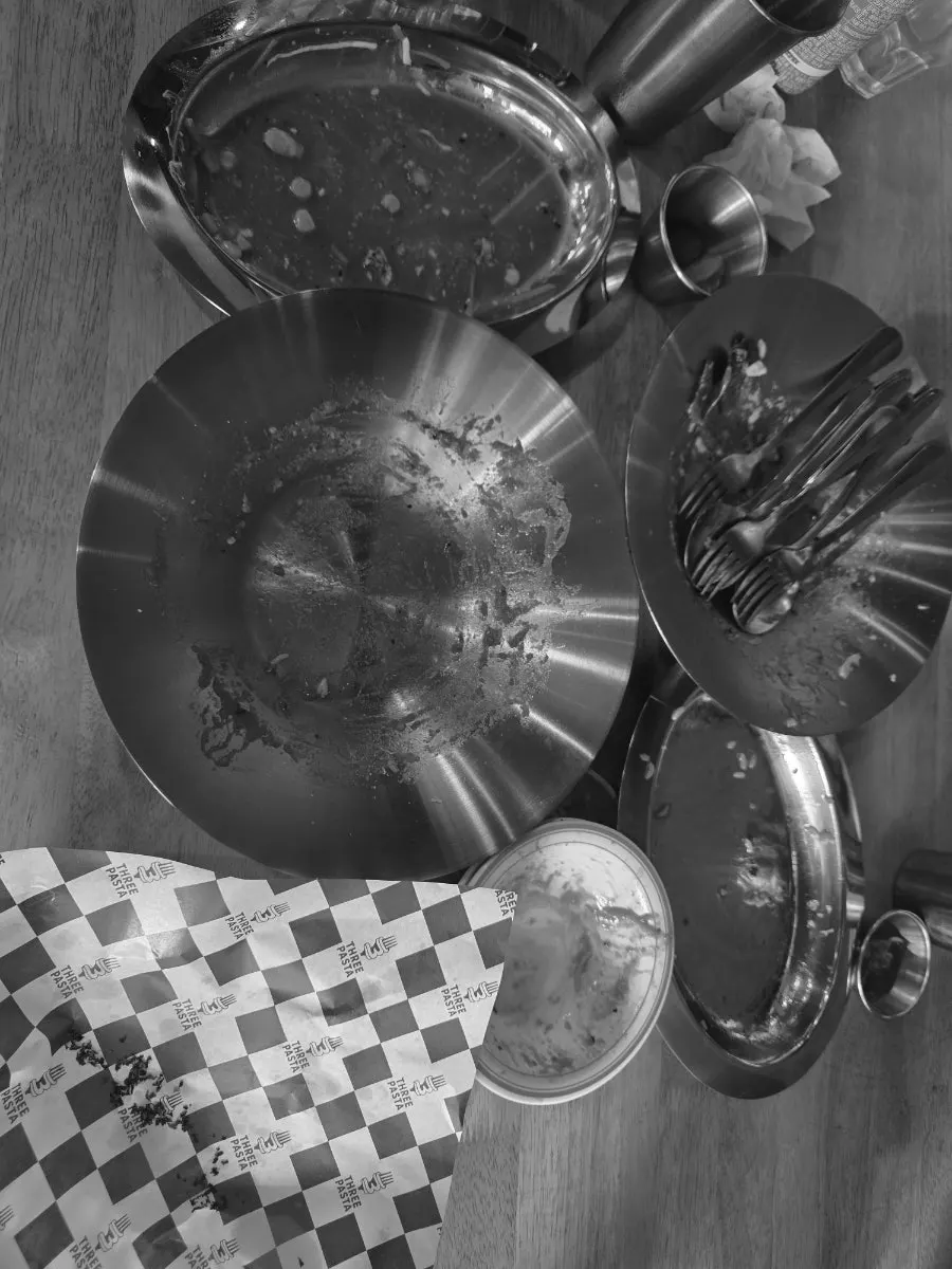An empty pasta plate at Three Pasta, completely finished