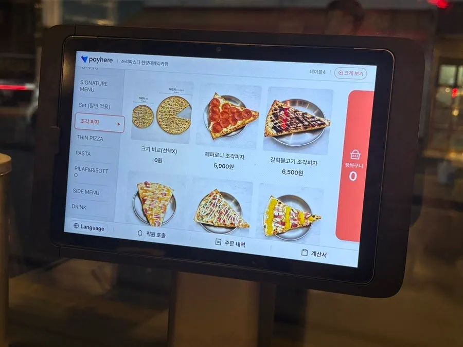 Menu section for pizza and risotto