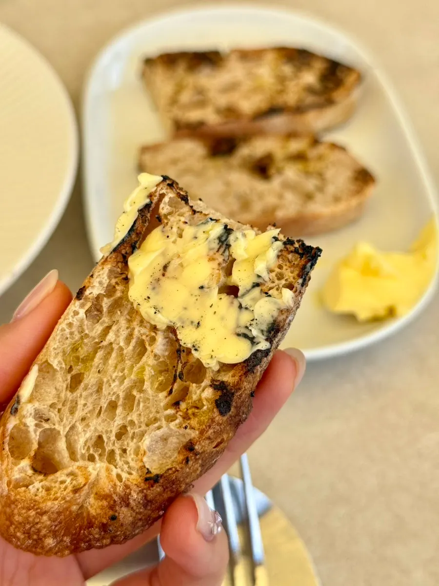 Appetizer plate of sourdough with butter