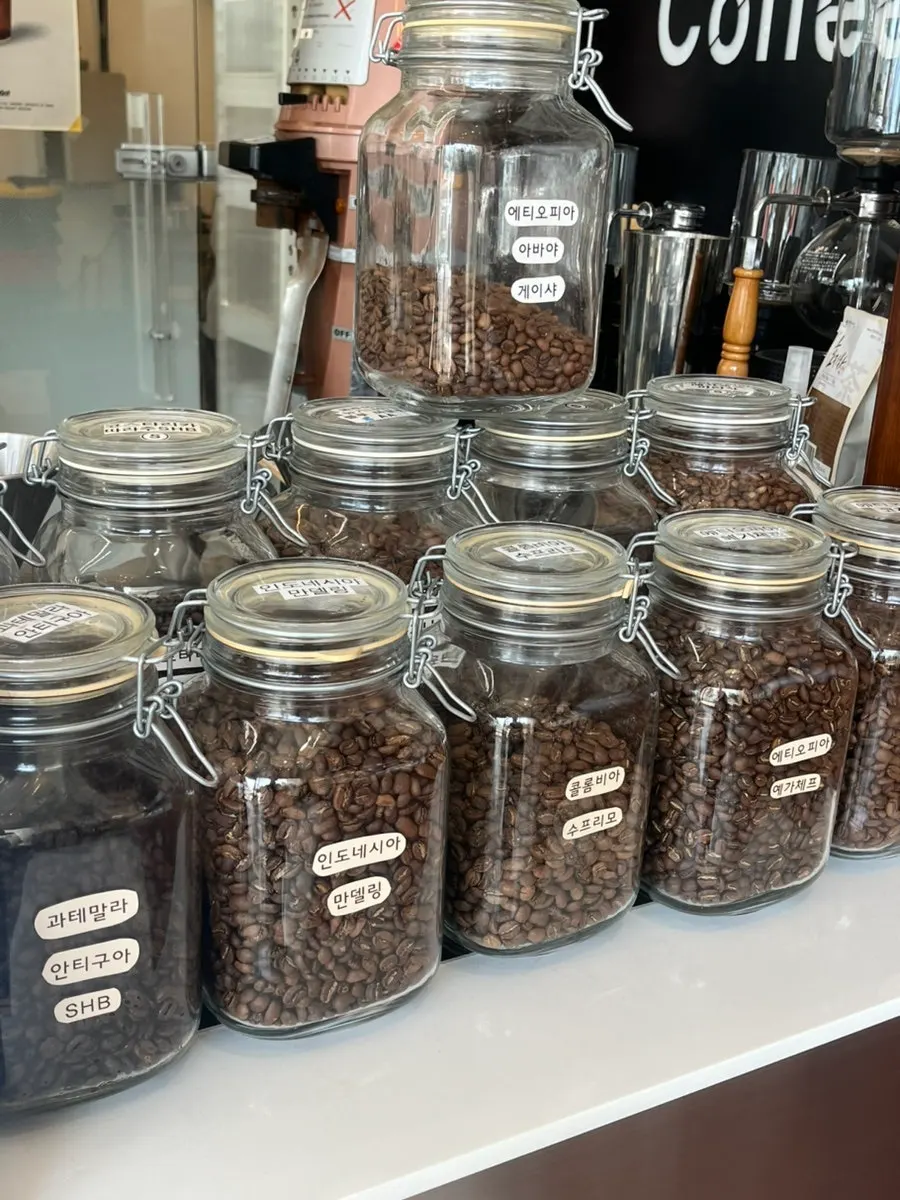 Counter with different types of beans on display