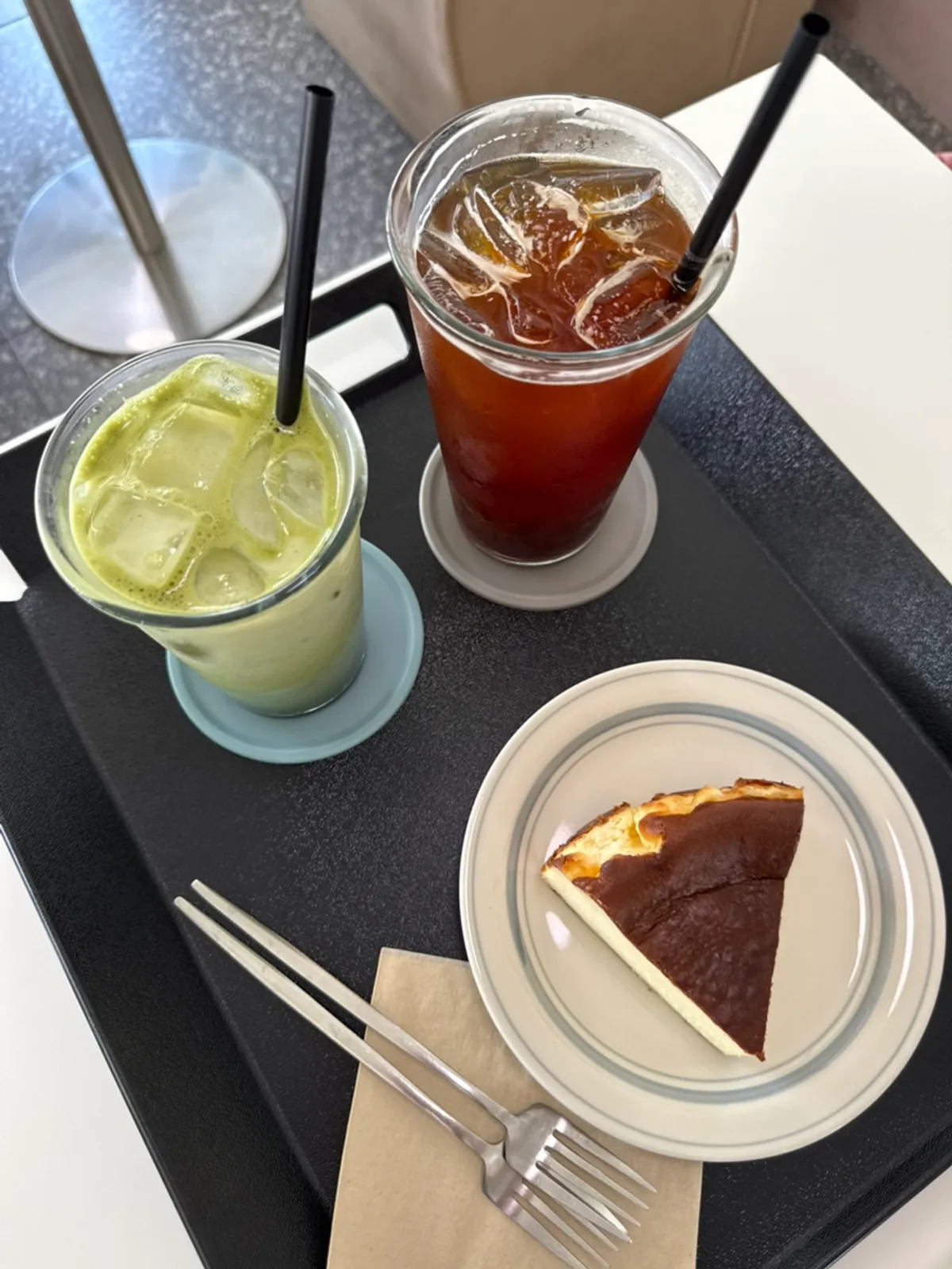 Tiny Dot's drinks and dessert on the table