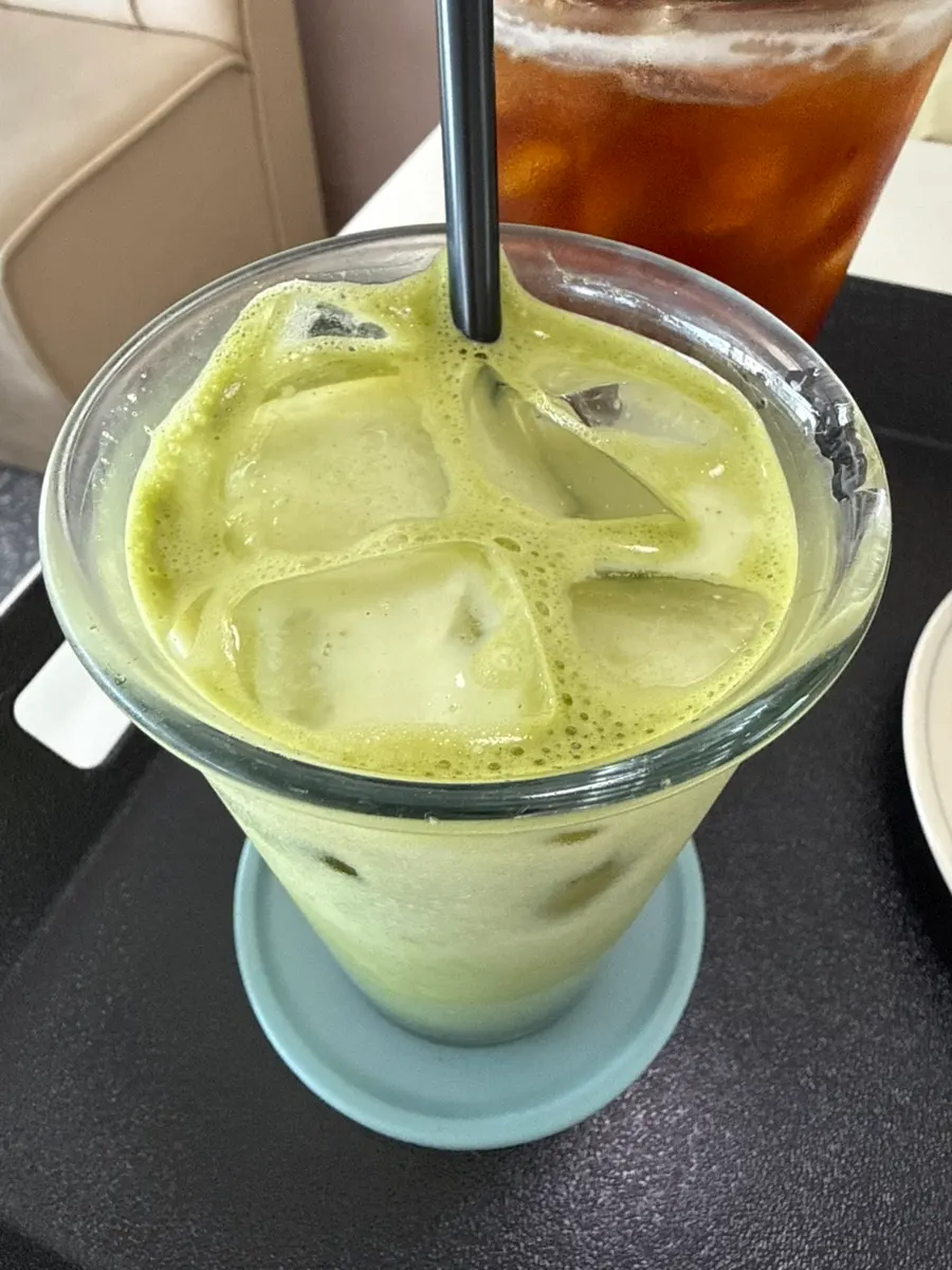 Tiny Dot's deep green matcha latte