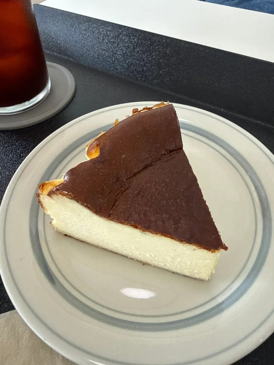A slice of dense Basque cheesecake