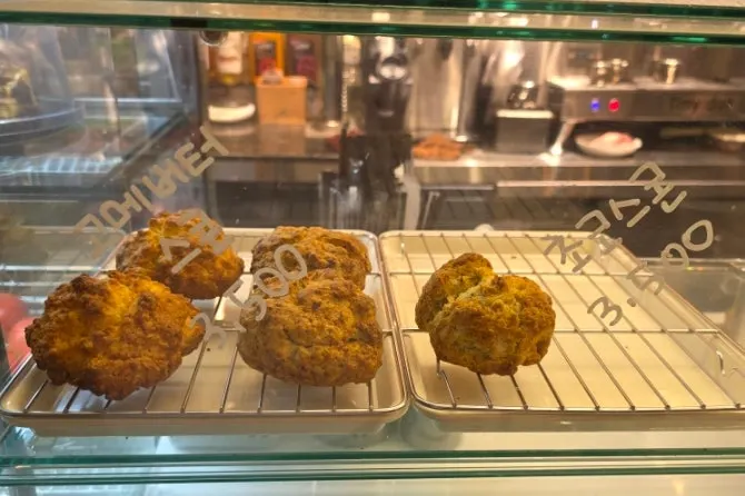 Dessert display case in Tiny Dot's scone zone