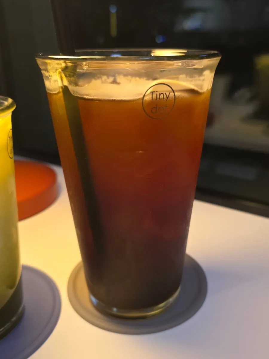 Iced Americano brewed from a dark blend