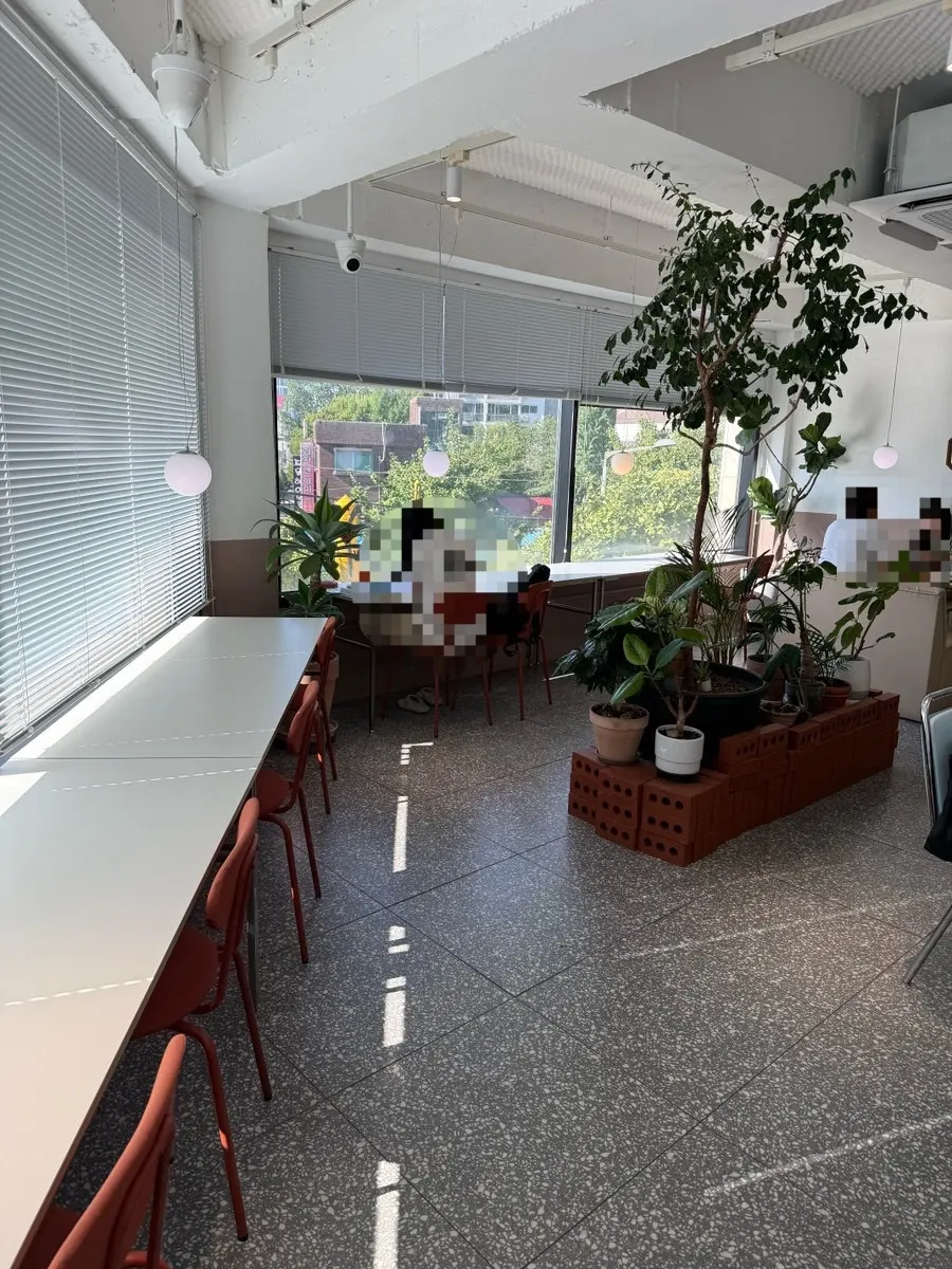 Third-floor seating at Tiny Dot, good for working