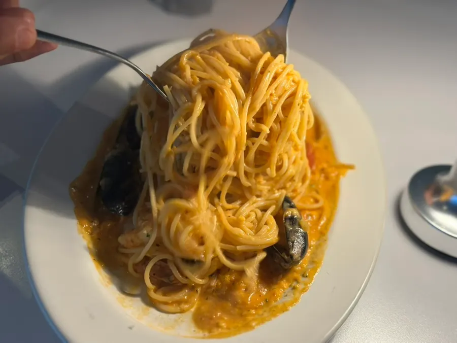 A plate of seafood rosé pasta at Two Find Peter Beomgye Branch