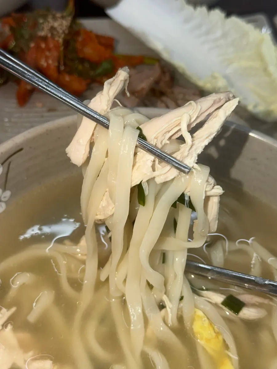 Chicken kalguksu with chewy noodles in chicken broth