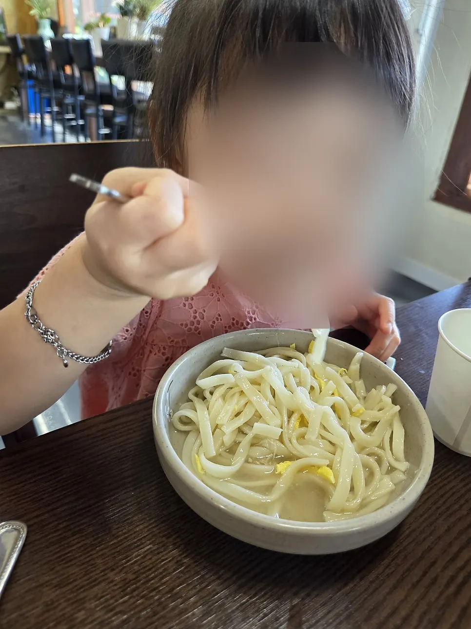 Thick noodles lifted from the chicken kalguksu