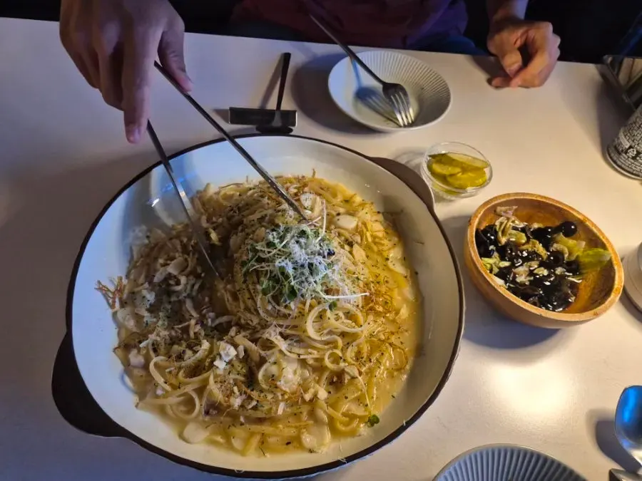 Pasta and pizza table setting at Oneul Pasta Magok Branch