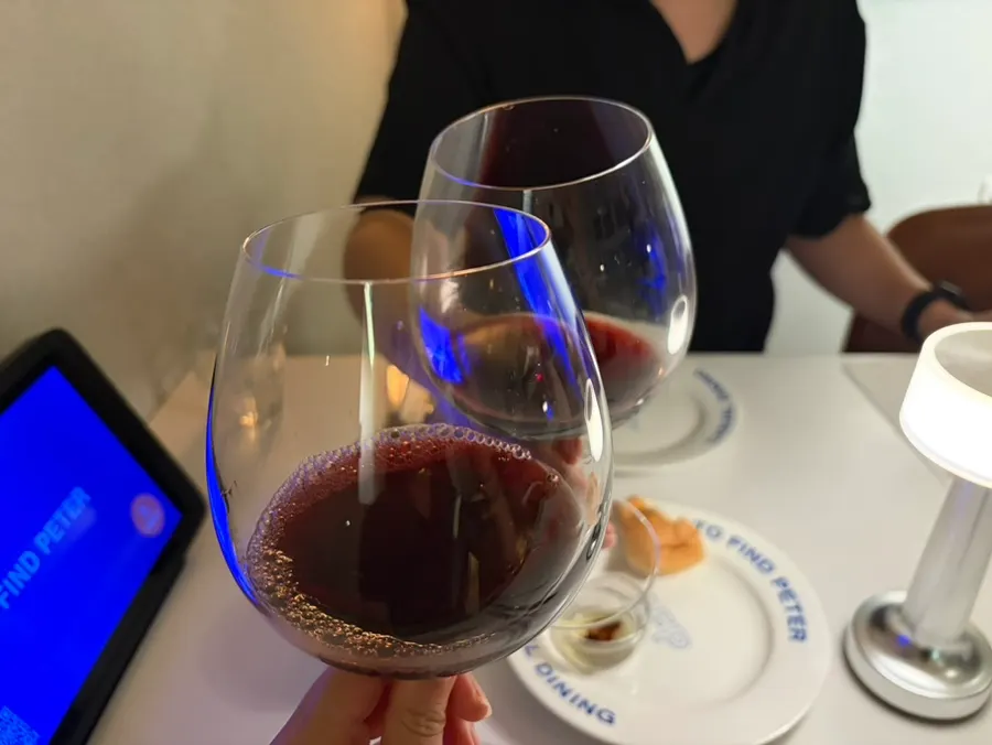 Red wine enjoyed alongside the pre-meal bread