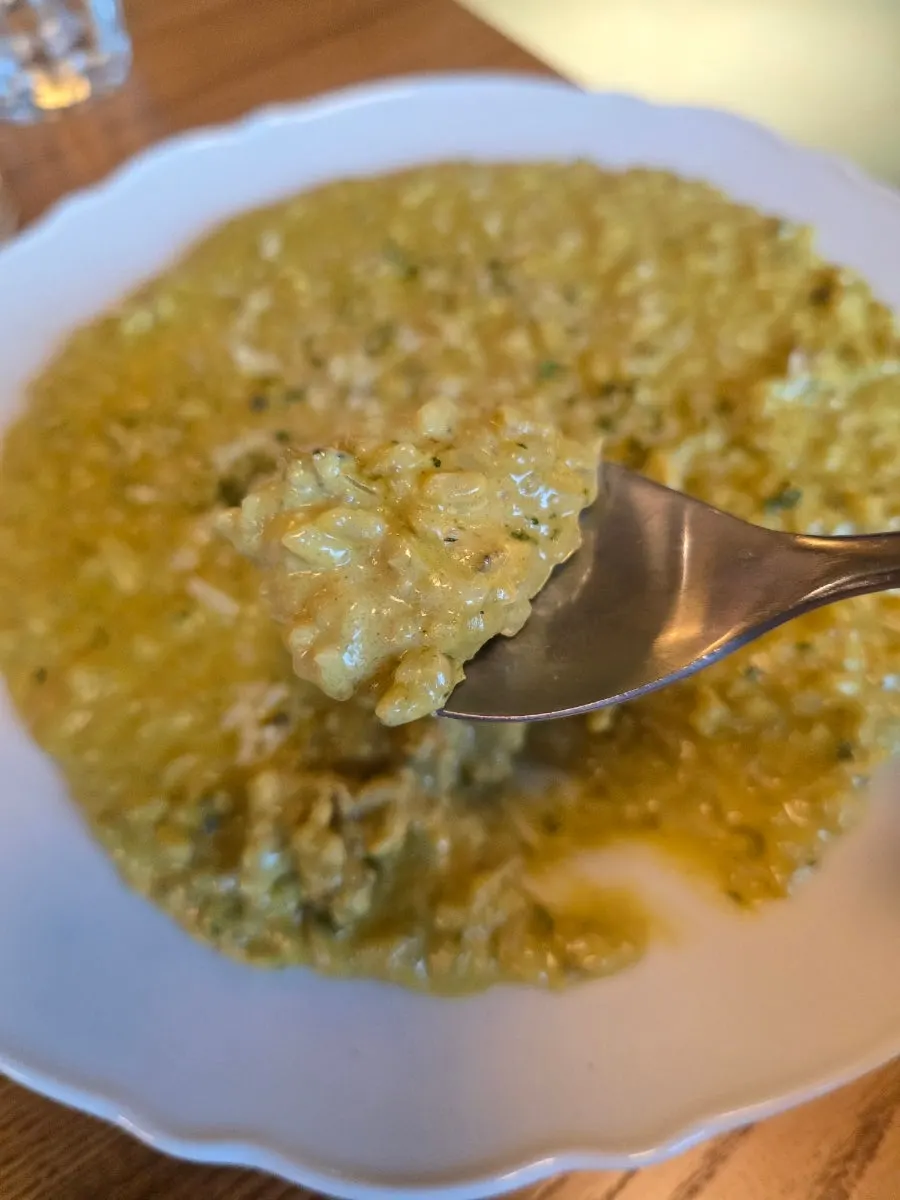 Spoonful of abalone innard cream risotto