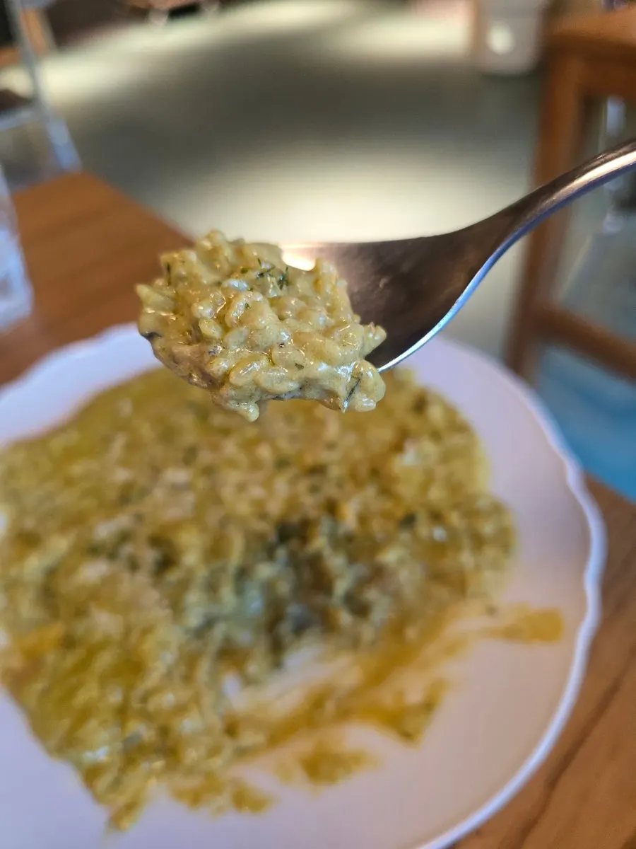 Risotto topped with the tartar-style house sauce