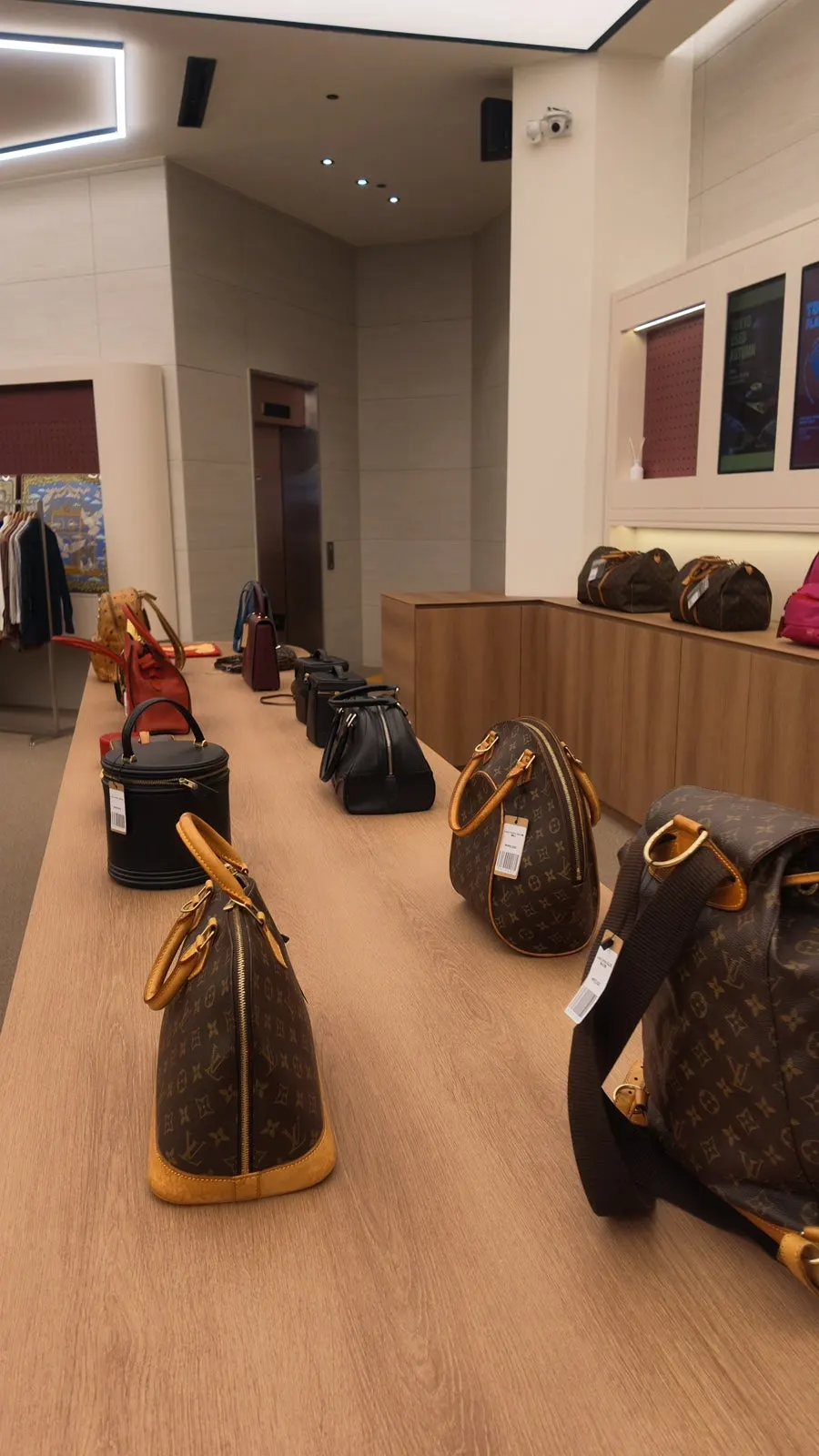 Vintage luxury bags displayed by brand
