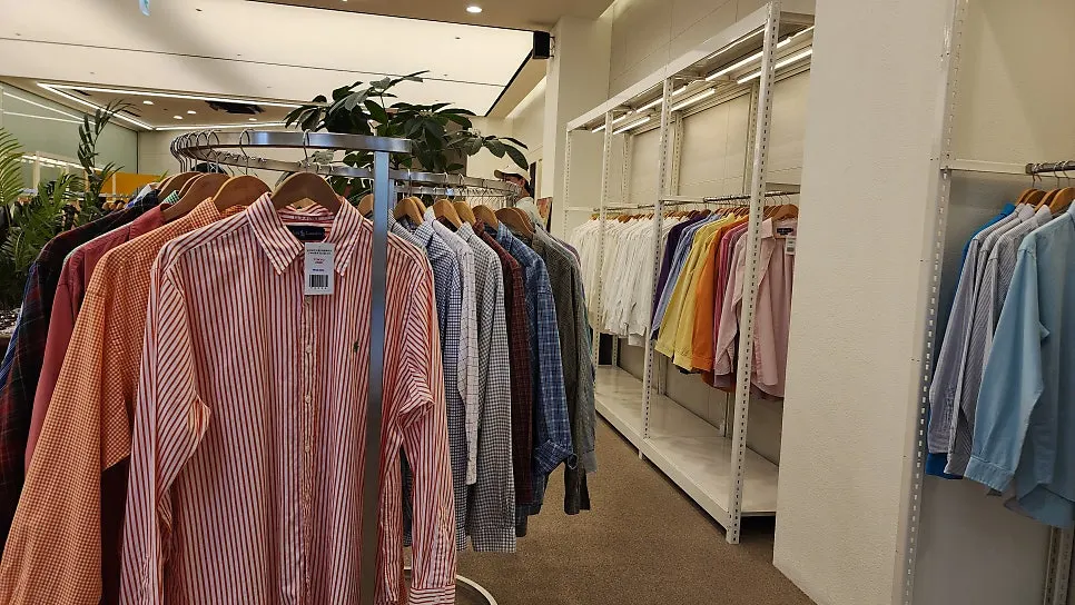 Vintage clothing racks with roomy aisles