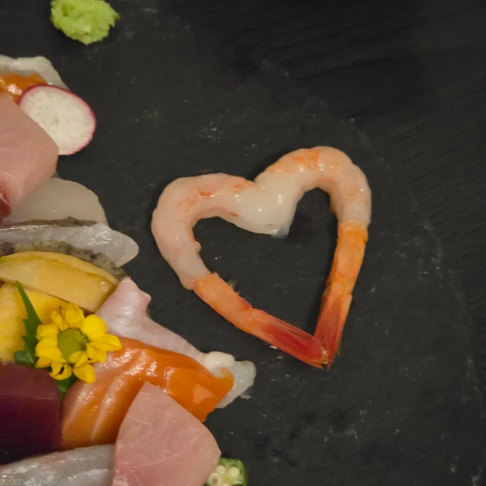 Shrimp plated in the shape of a heart