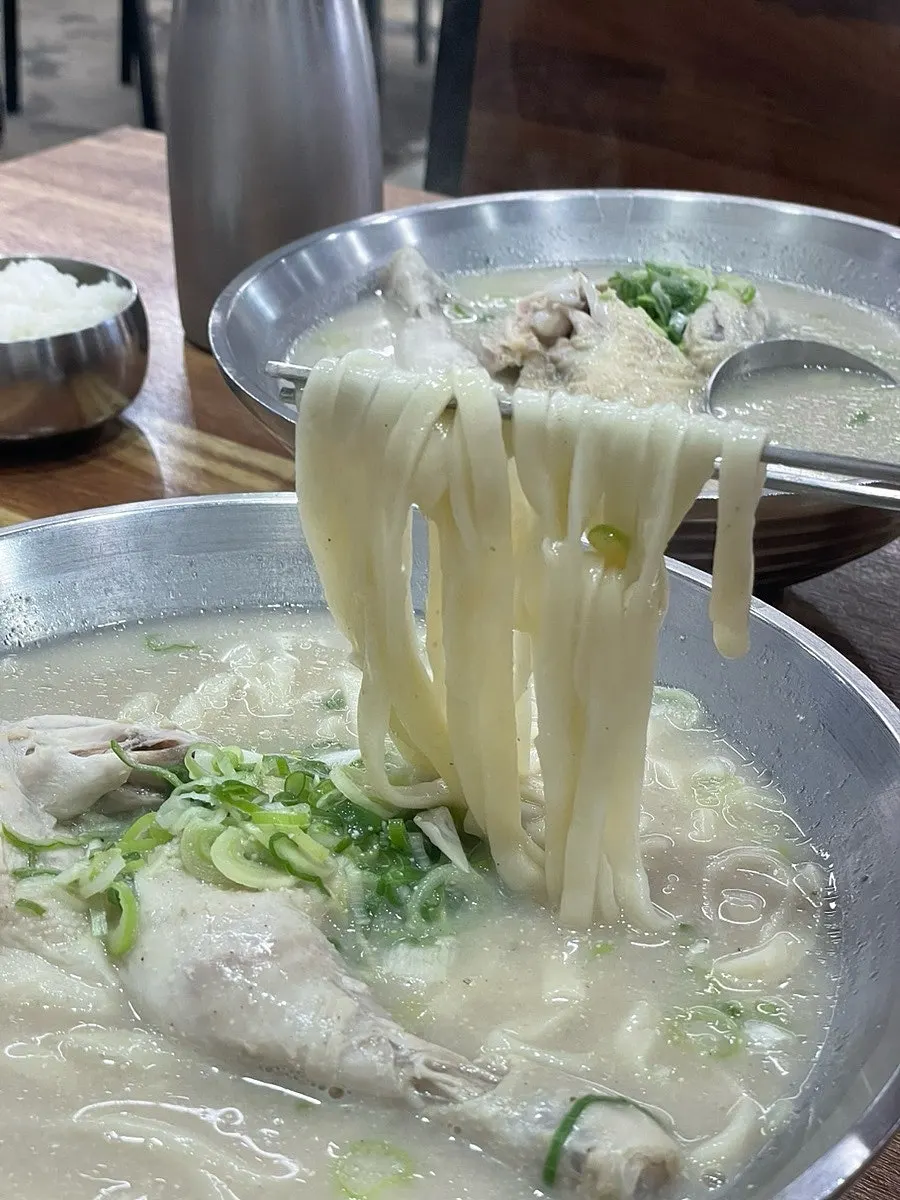 쫄깃한 칼국수 면발을 들어올린 모습