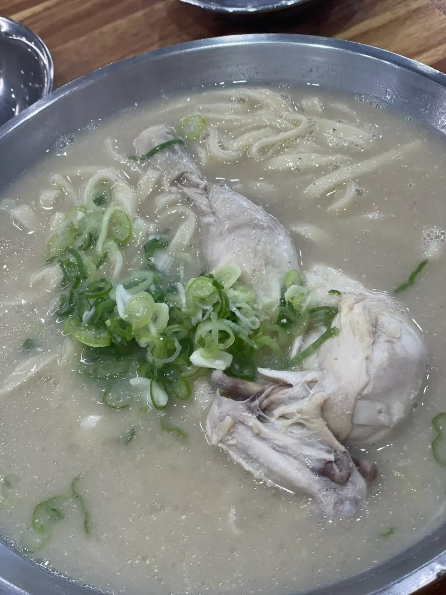 깔끔한 국물의 닭칼국수 클로즈업