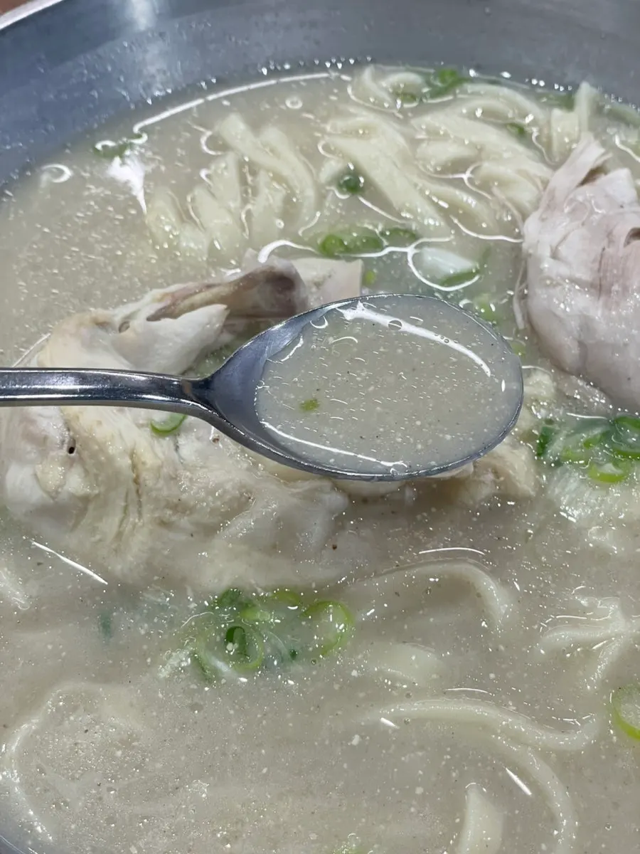 찢어놓은 부드러운 닭고기와 면