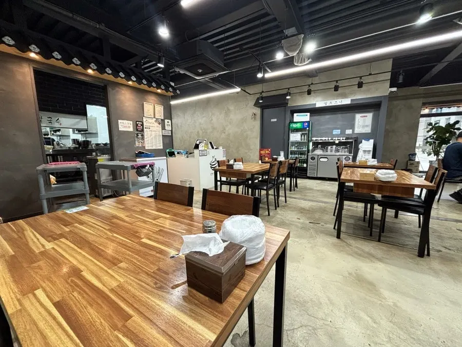 Restaurant interior with large tables