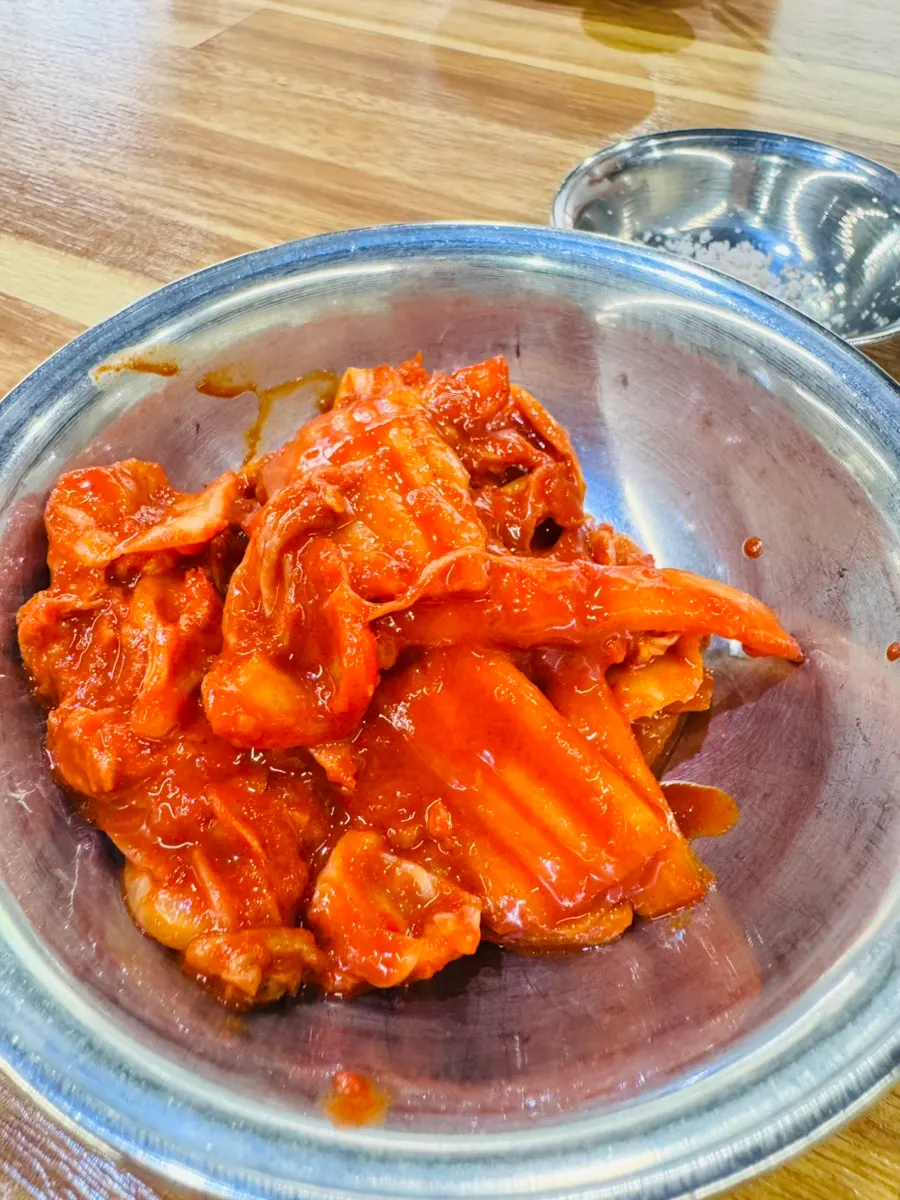 A plate of the standard tangy spicy kimchi