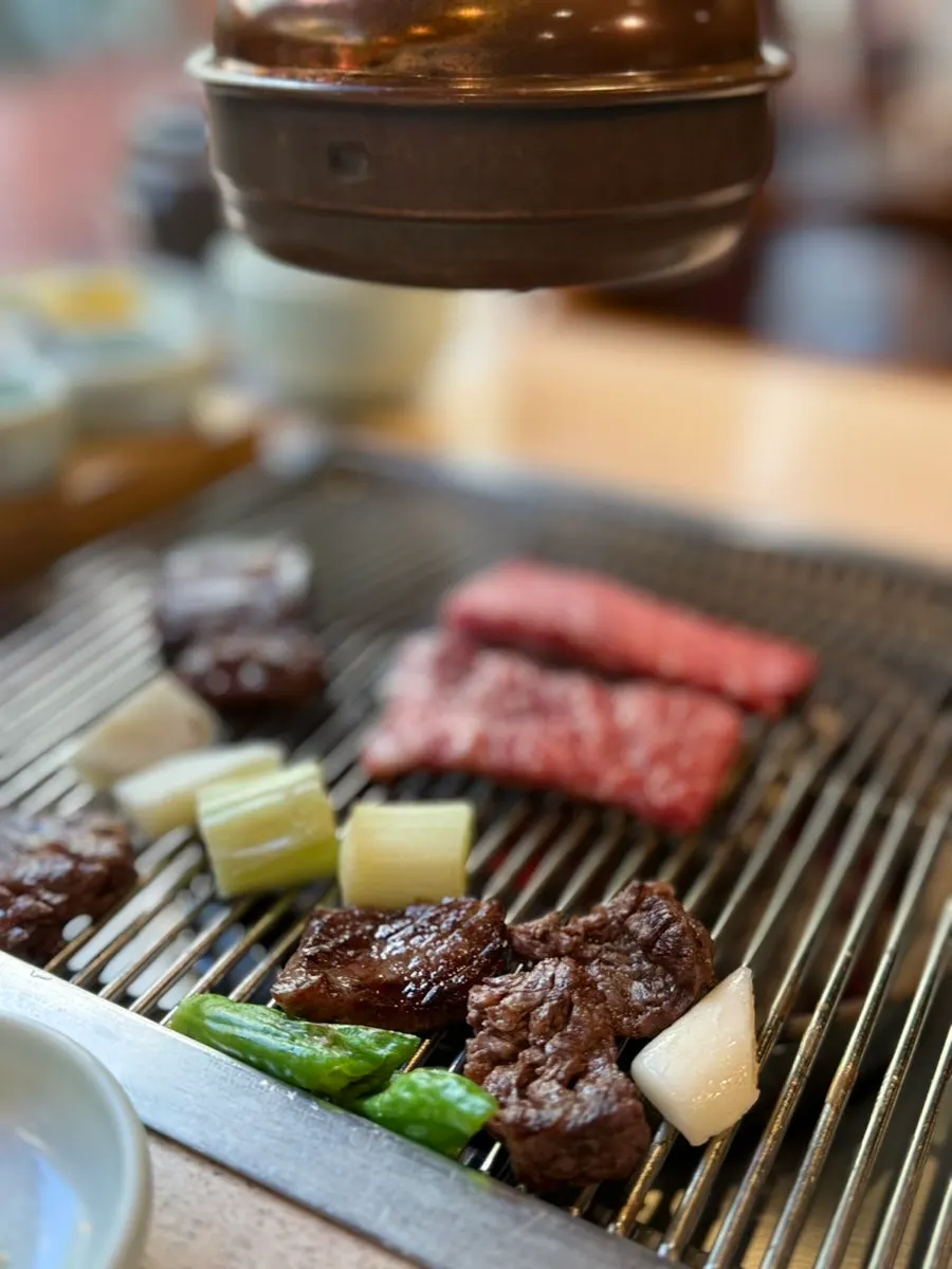 Plate of salt, egg soy sauce, ssamjang, and fresh wasabi