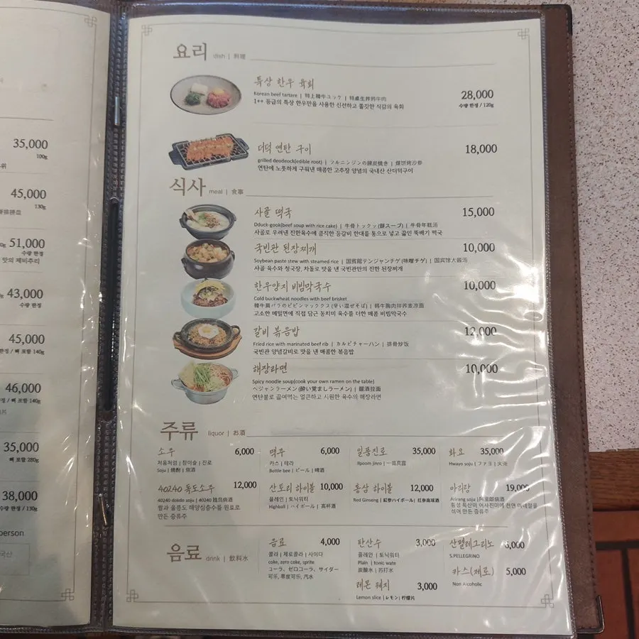 Meal and drink menu page