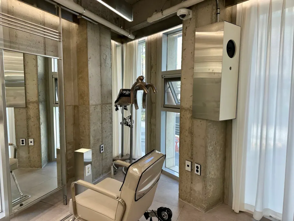 Salon seating area during a consultation