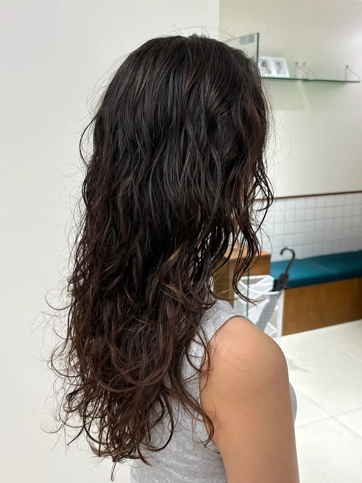 Finished long hair hippie perm at Toni&Guy Seongsu