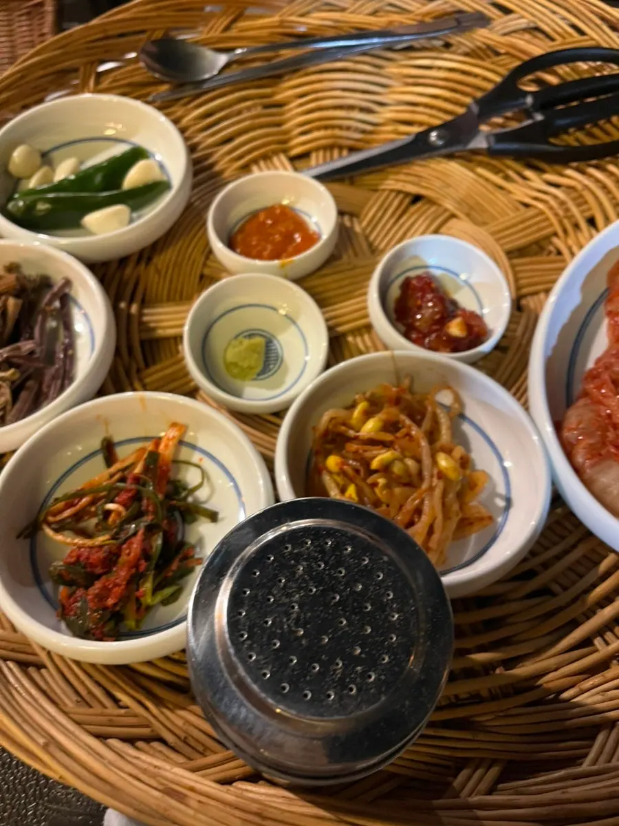 A varied spread of banchan side dishes