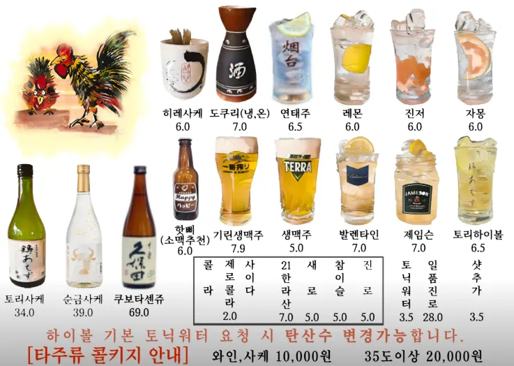 Drinks menu board at Toriaejeu Sangin Daegu Branch