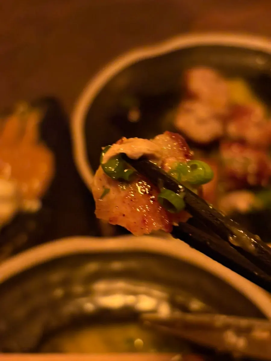 Tsukune dipped in egg yolk