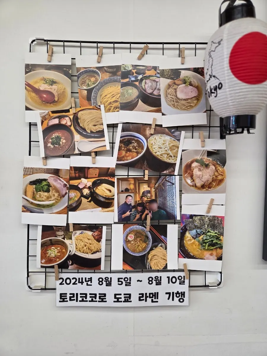 Tokyo ramen journey photos on the wall