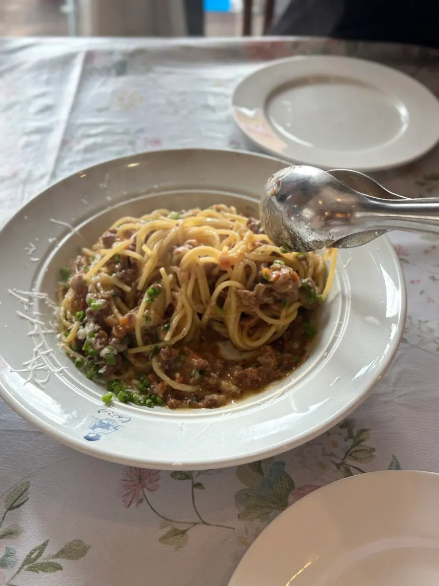 Close-up of the pasta served hot