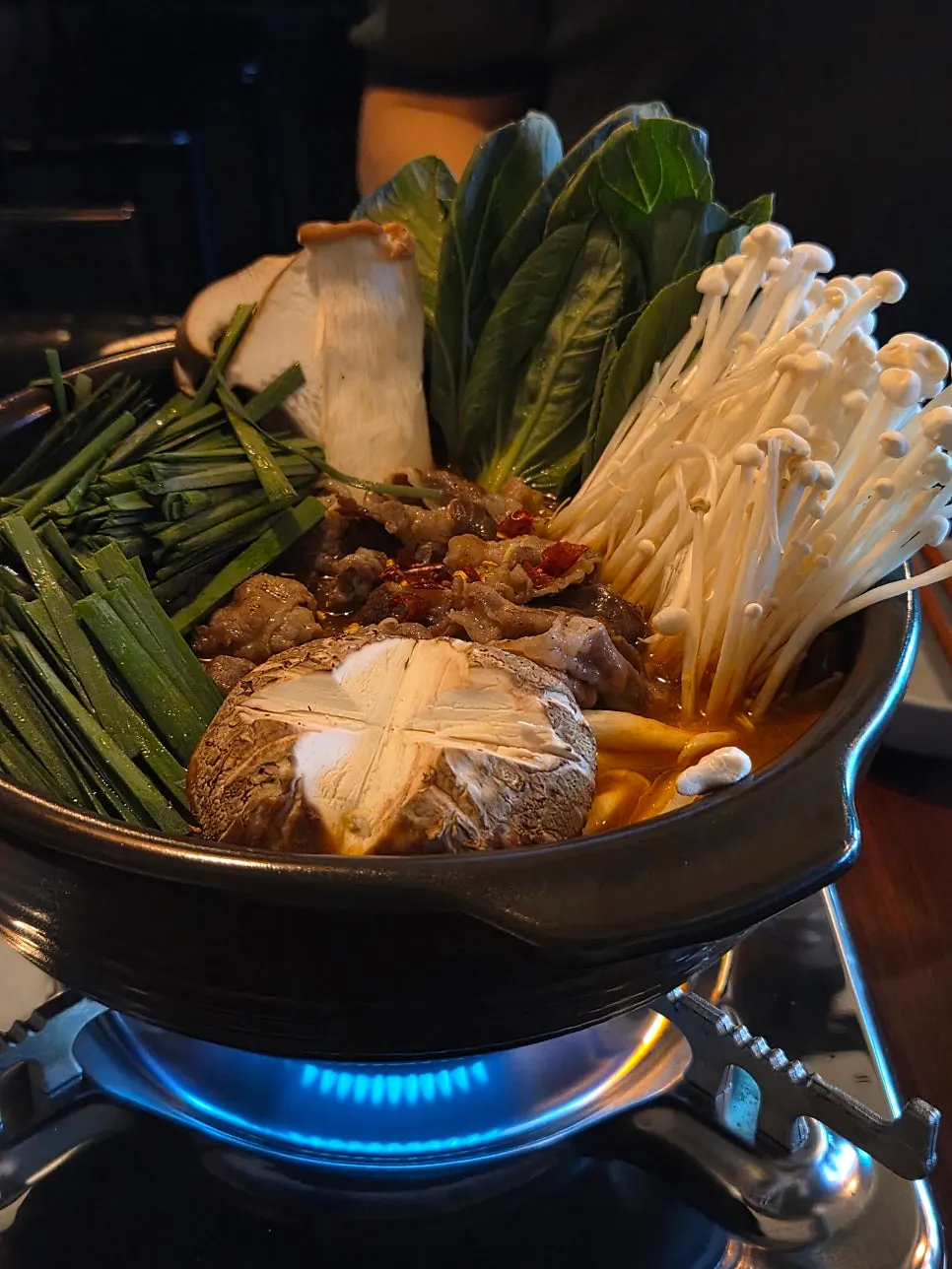 A pot of Tsukiya's beef tantan nabe