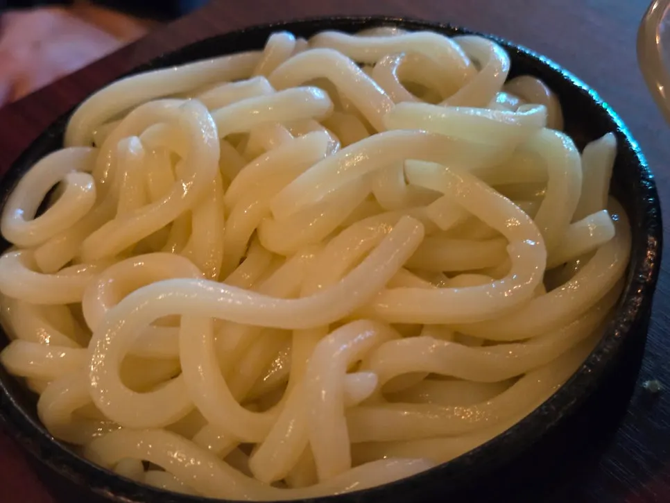 Freshly boiled udon noodles served on the side