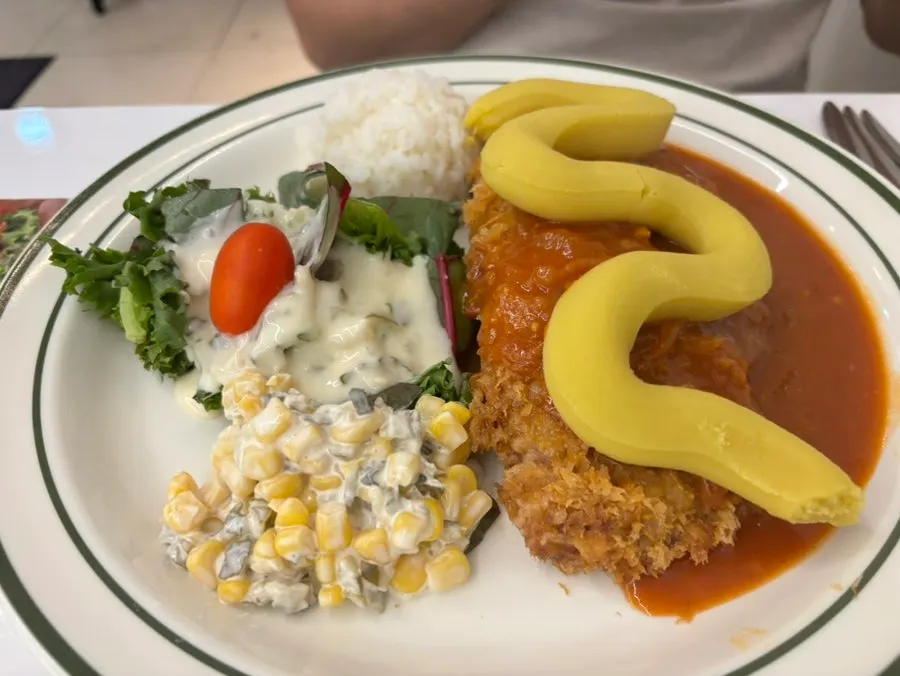 A plate of Tteudon sweet potato cheese cutlet