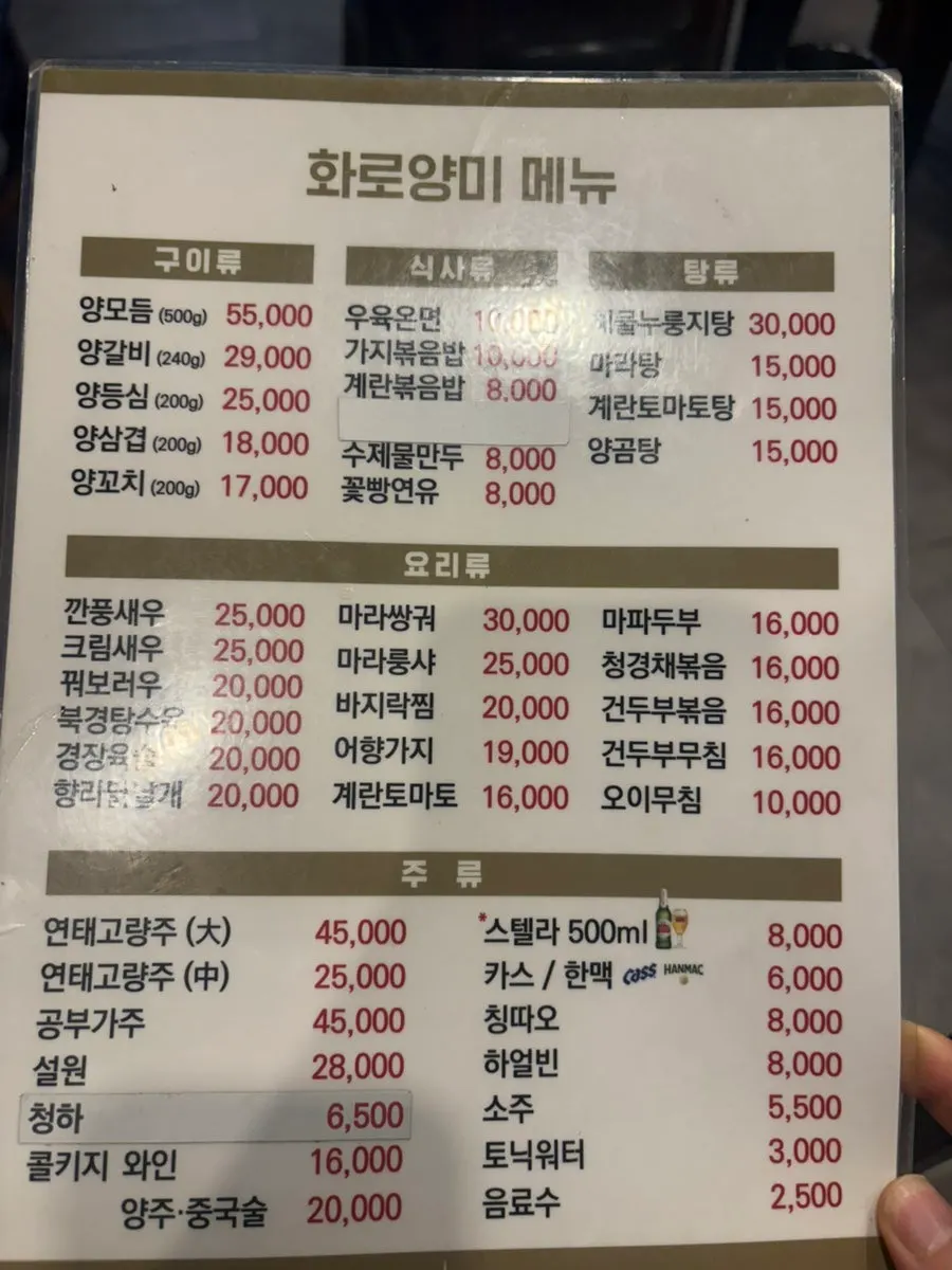 Hwaro Yangmi lamb menu selection