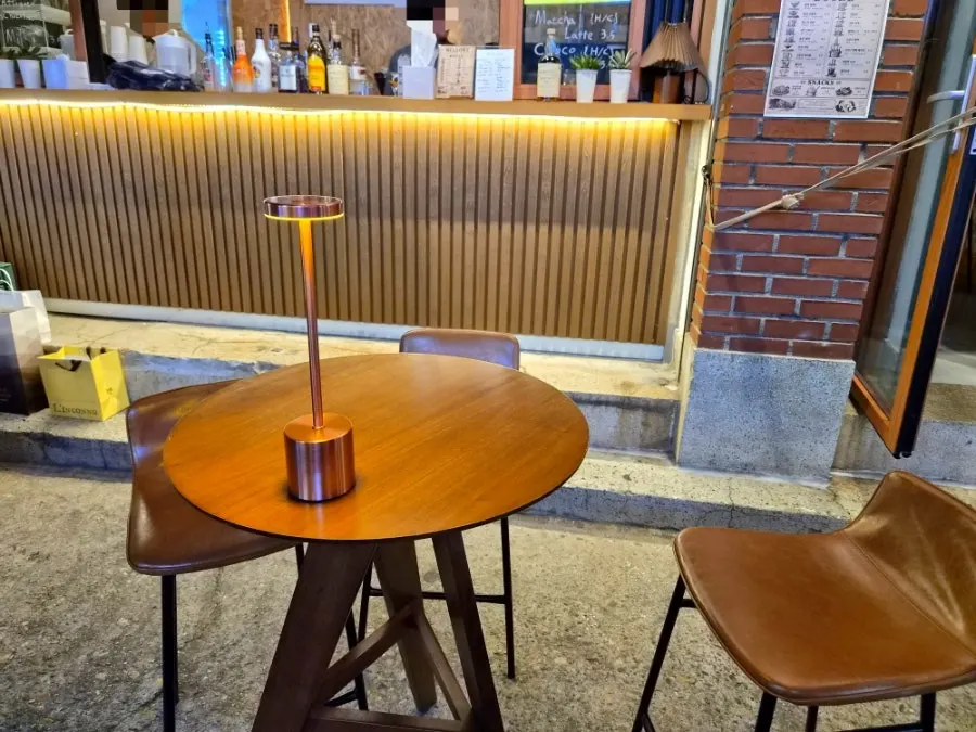 Outdoor table seating in the evening