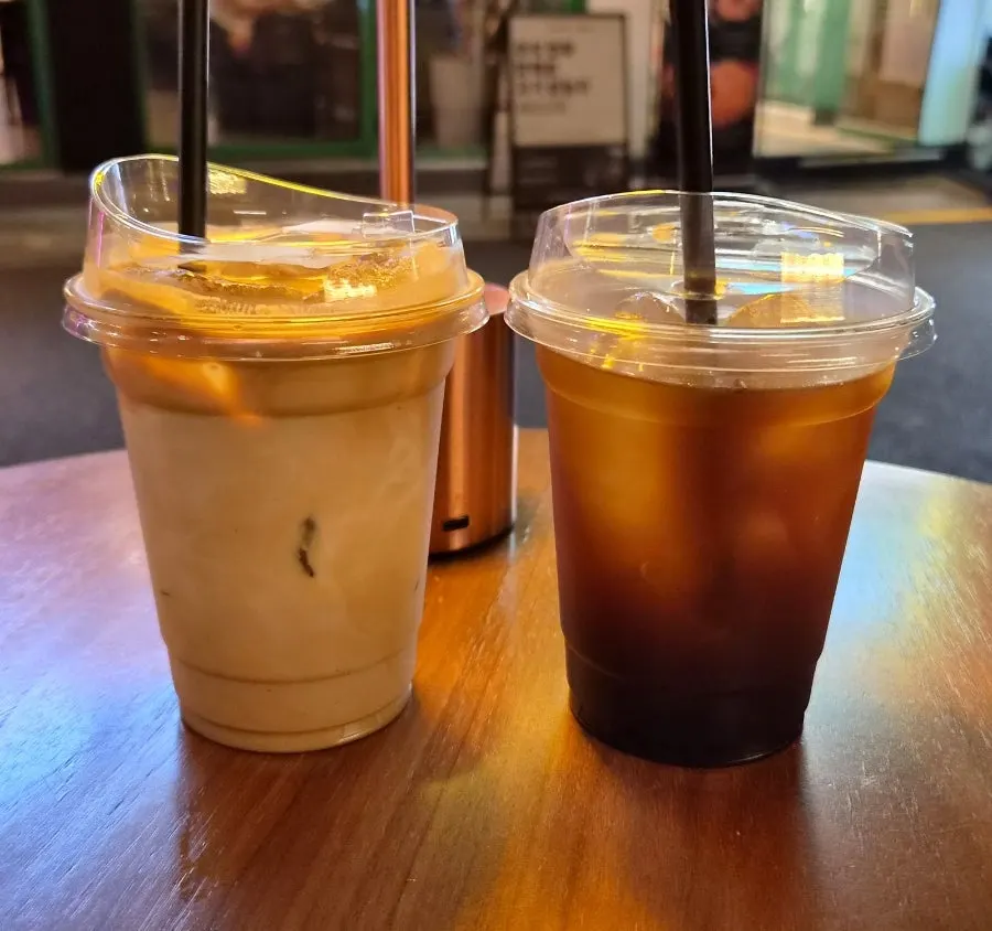 Vanilla latte and Americano