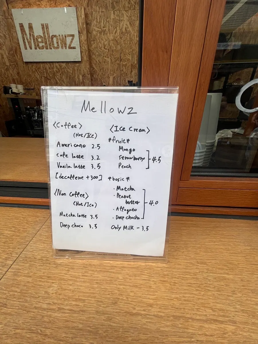 Mellows ice cream menu and prices