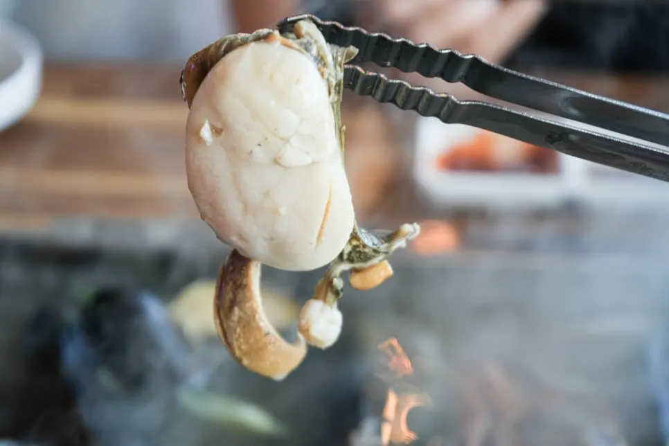 Plump scallops and cooked napa cabbage
