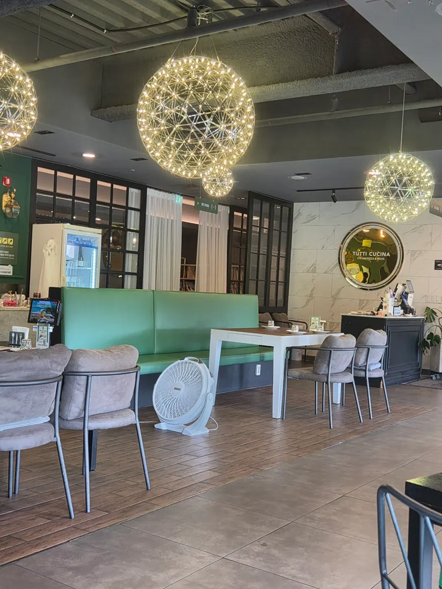 Dining hall with widely spaced tables