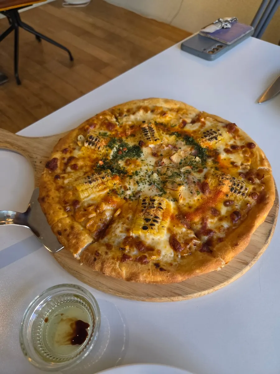 Corn pizza sized well for two to share