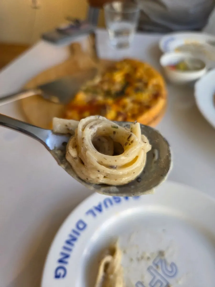 Close-up of truffle fettuccine noodles