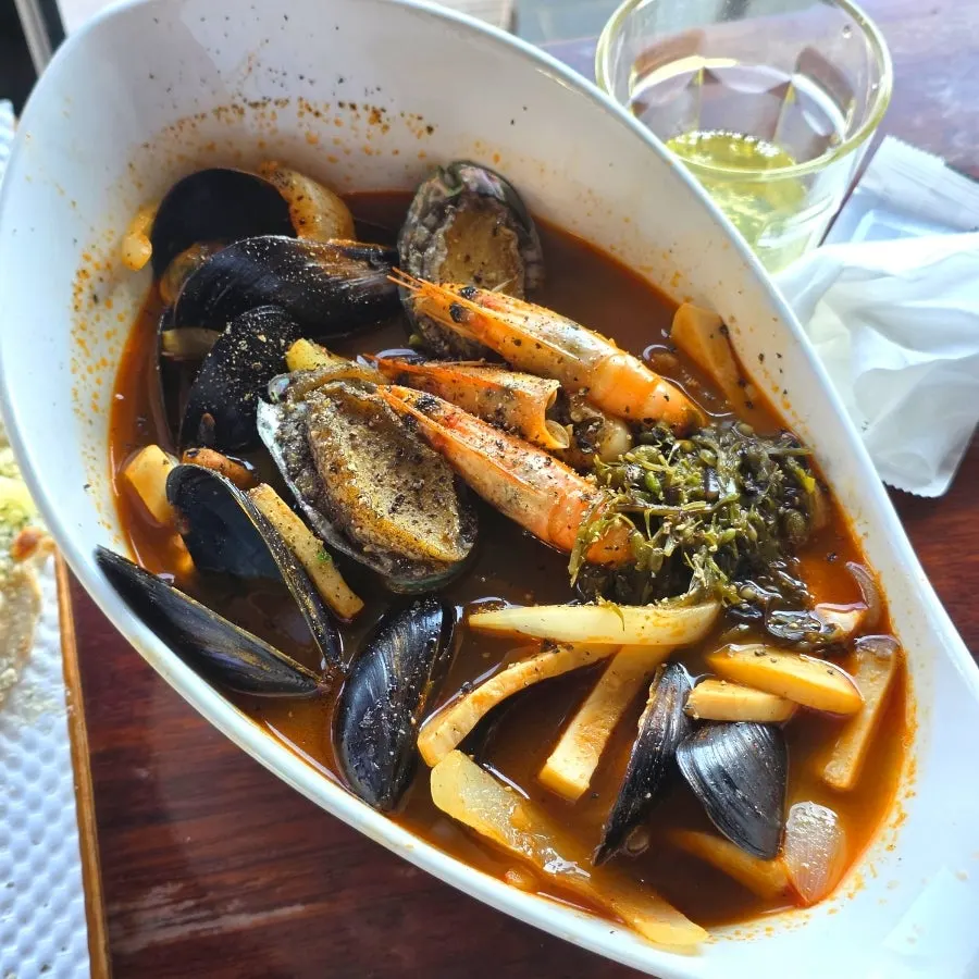Ujjam red jjamppong topped with abalone and shrimp