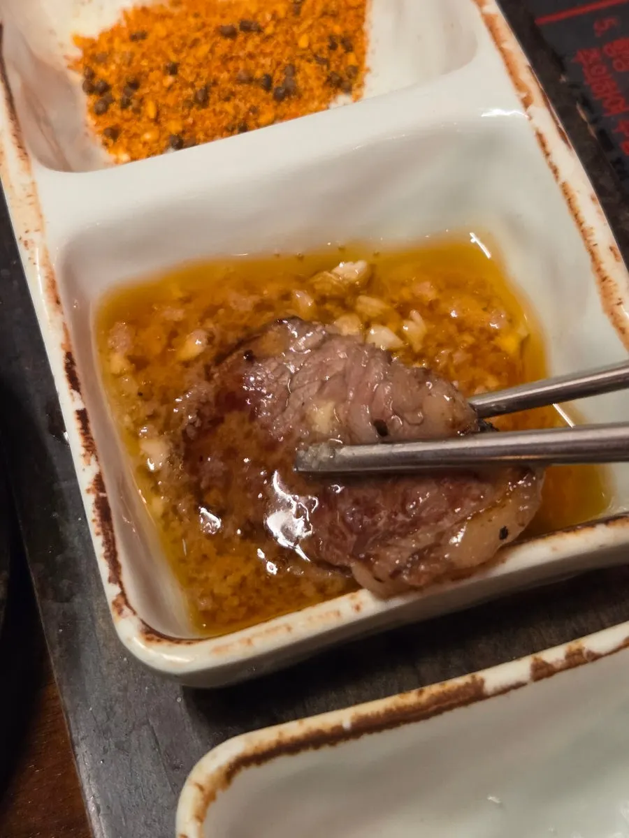 Woodae galbi eaten with geotjeori