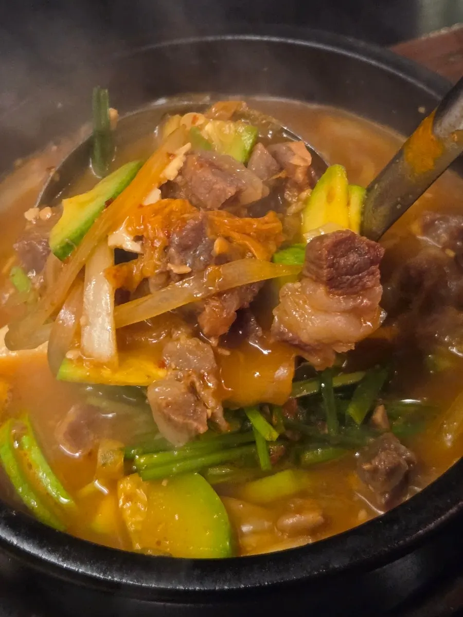 Doenjang jjigae loaded with meat