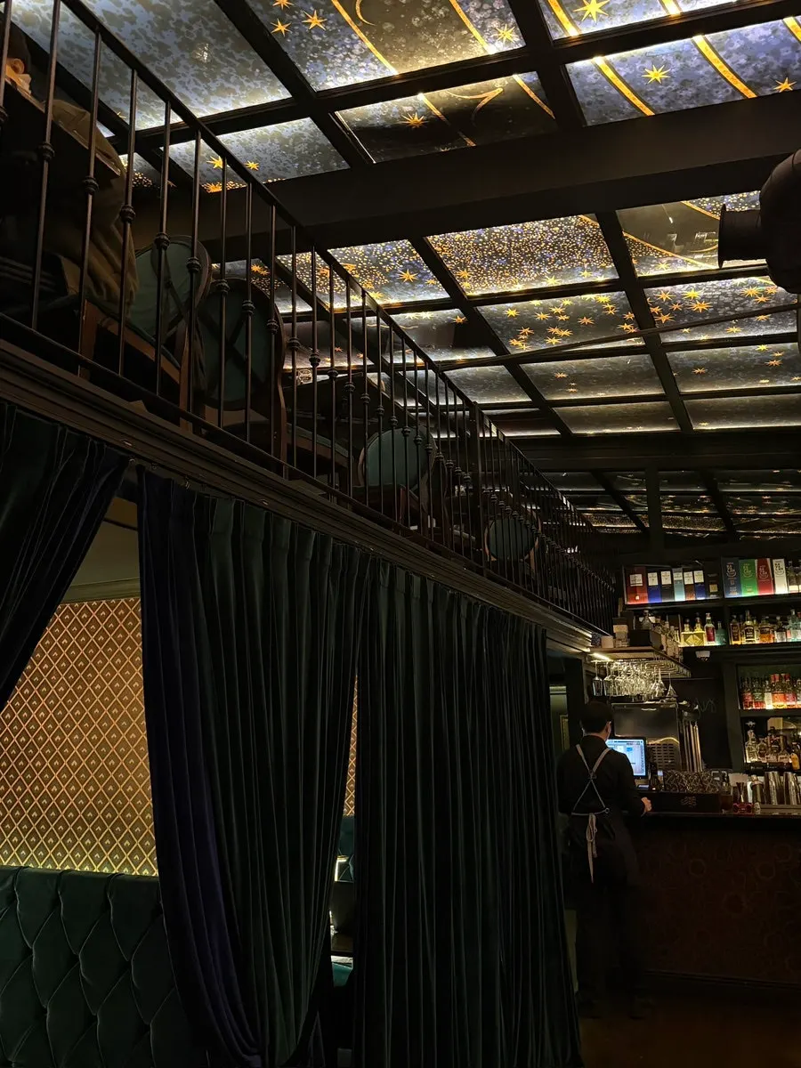 Ugly's ceiling painted with a constellation design