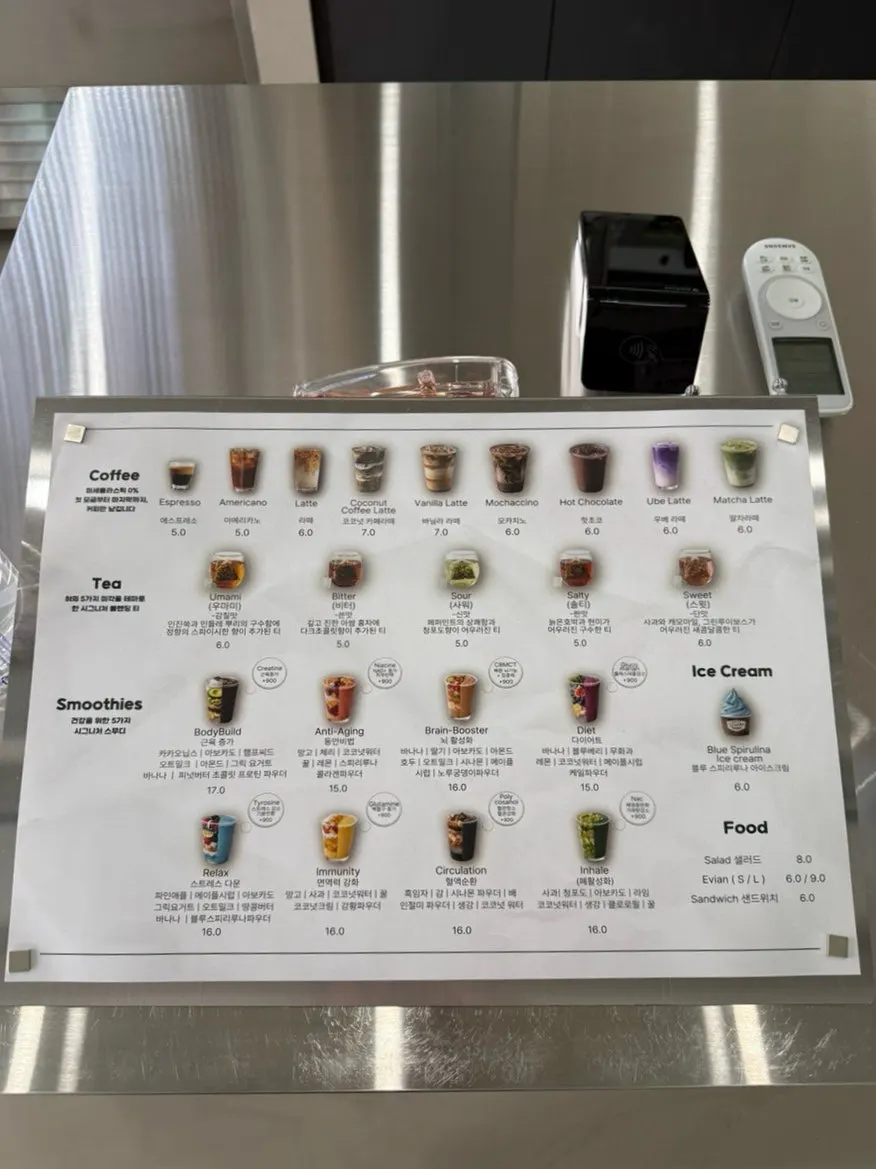 Ugly Tongue menu board listing coffee, lattes, and tea